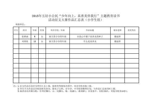 少年向上读书作品征文汇总表