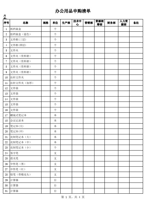 办公用品清单