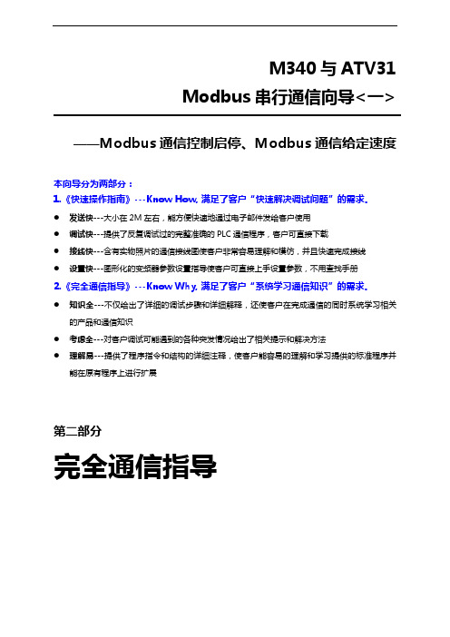 M340与ATV31的Modbus串行通信(Modbus通信控制启停,Modbus通信给定速度)完全通信指导