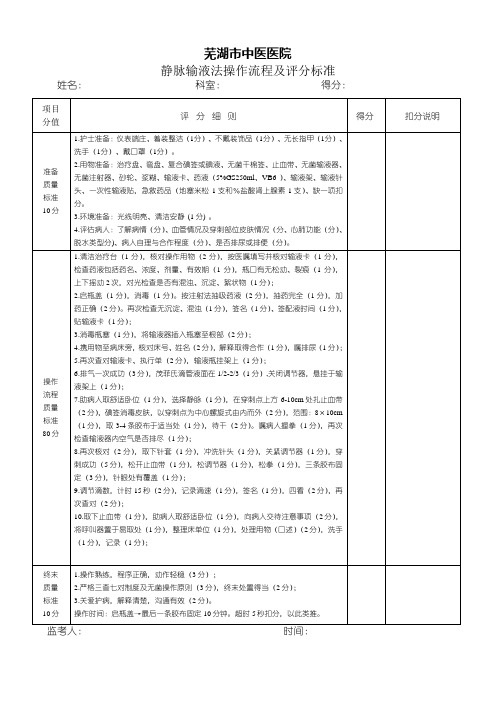静脉输液操作流程及评分标准