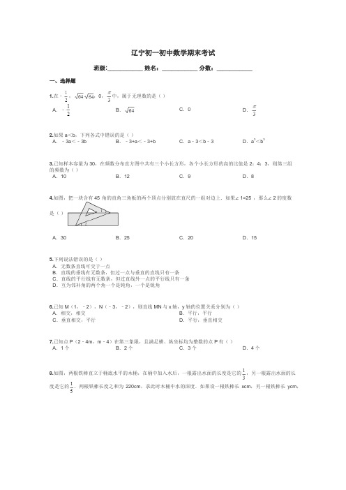 辽宁初一初中数学期末考试带答案解析
