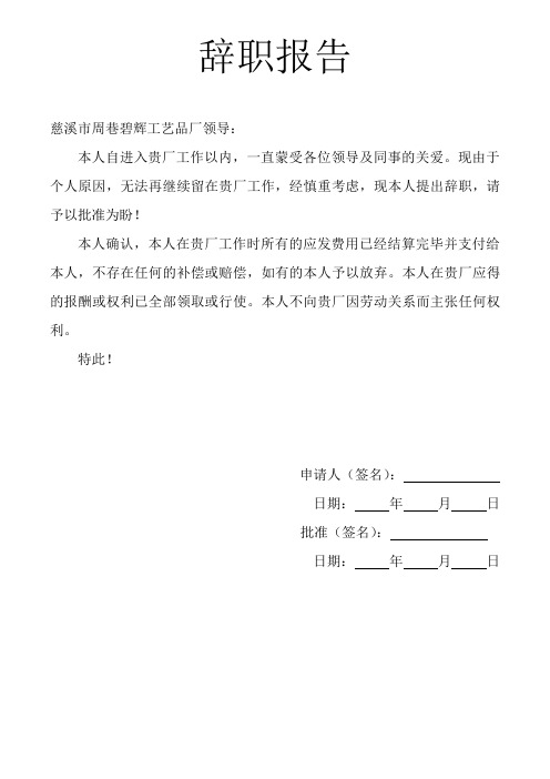 2017辞职报告版本