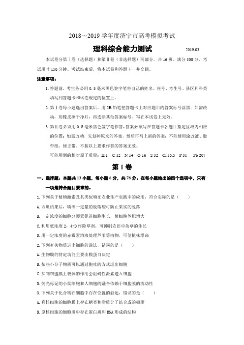 2019年济宁市高三模拟考试理科综合试题及答案