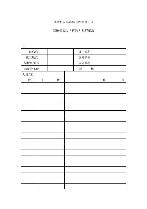 架桥机安装维修过程检查记录