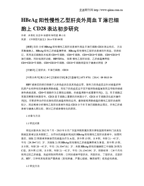HBeAg阳性慢性乙型肝炎外周血T淋巴细胞上CD28表达初步研究