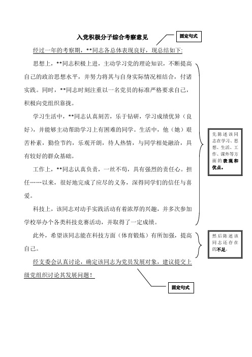 入党积极分子考察意见规范范文