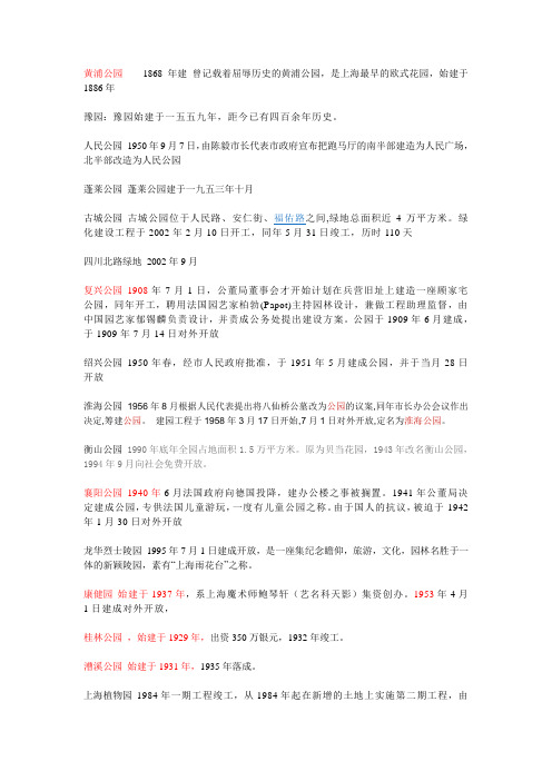 上海各公园建立时间表