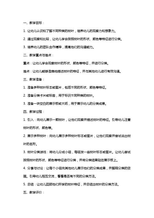 分类树叶的种类——幼儿园中班科学教案