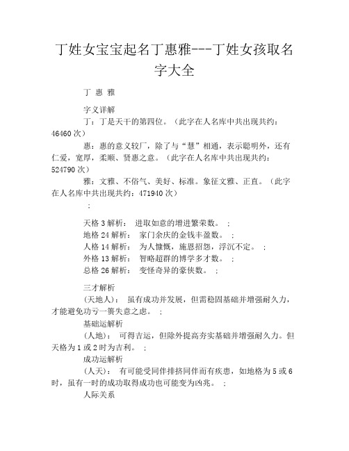 丁姓女宝宝起名丁惠雅丁姓女孩取名字大全