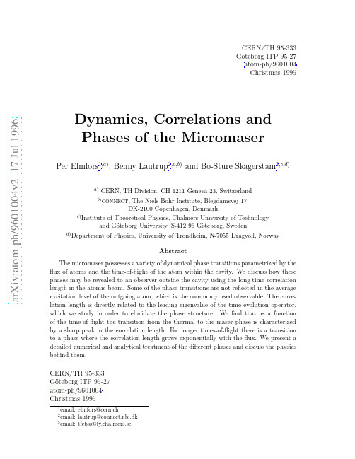 Dynamics, correlations and phases of the micromaser