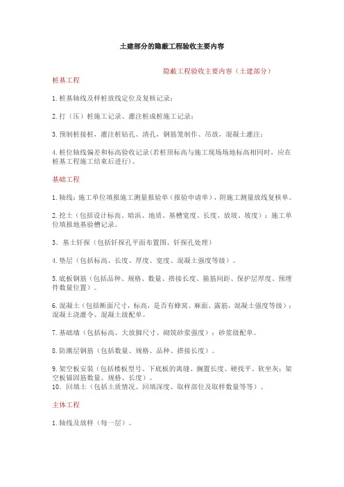 土建部分的隐蔽工程验收主要内容