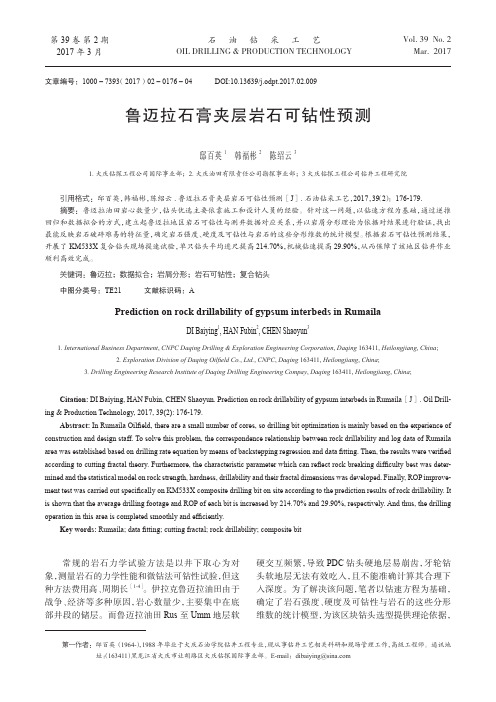鲁迈拉石膏夹层岩石可钻性预测