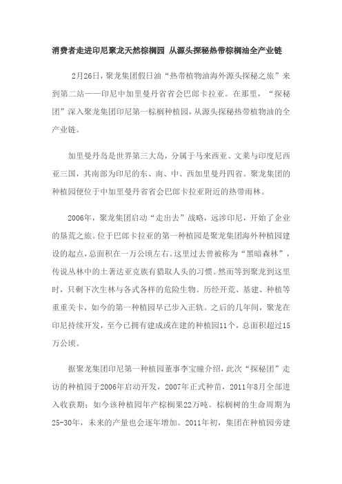 消费者走进印尼聚龙天然棕榈园 从源头探秘热带棕榈油全产业链