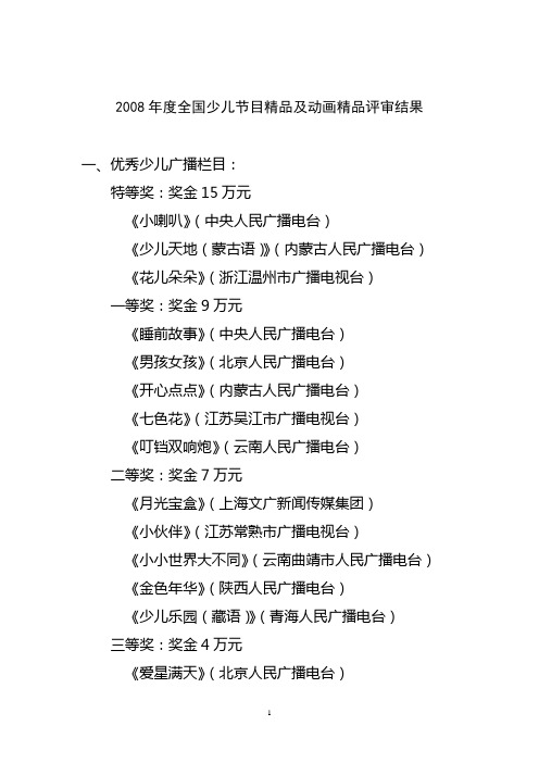 2008年全国少儿节目及动画评审结果