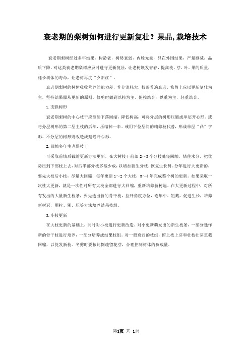 衰老期的梨树如何进行更新复壮？果品,栽培技术