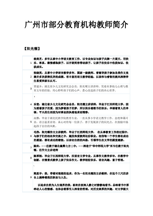 广州市部分教育辅导机构教师简介