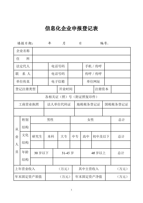 信息化企业申报登记表