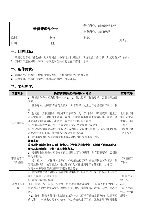 运营管理作业卡