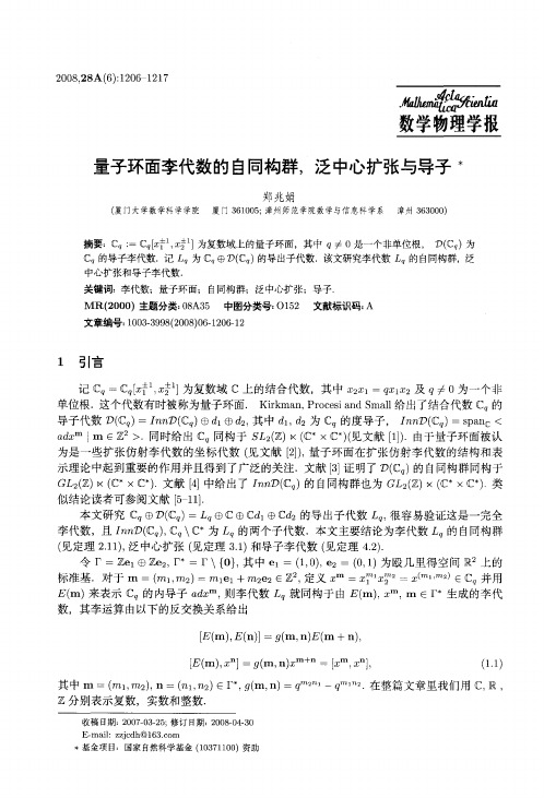 量子环面李代数的自同构群,泛中心扩张与导子