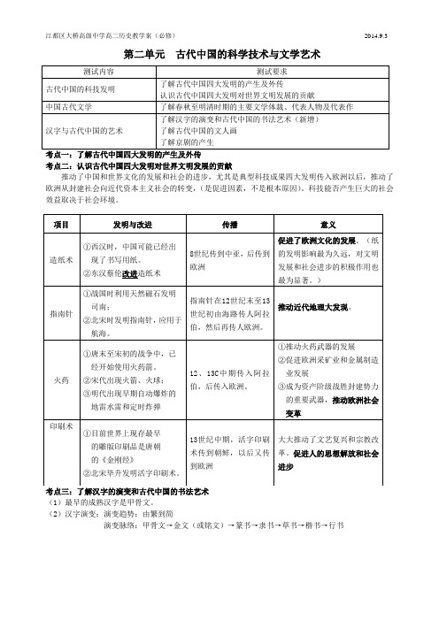 必修班必修三专题二 中国古代的科技和文化