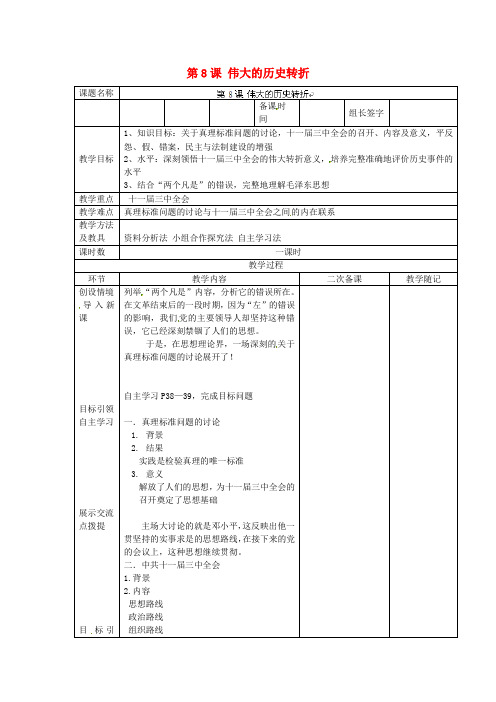 冀人新课初中历史八年级下册《第9课 伟大的历史转折》优质课教学设计_2