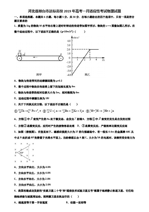 河北省邢台市达标名校2019年高考一月适应性考试物理试题含解析