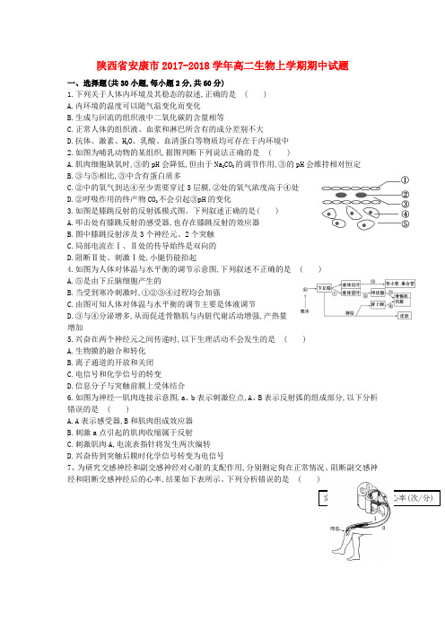 陕西省安康市2017-2018学年高二生物上学期期中试题