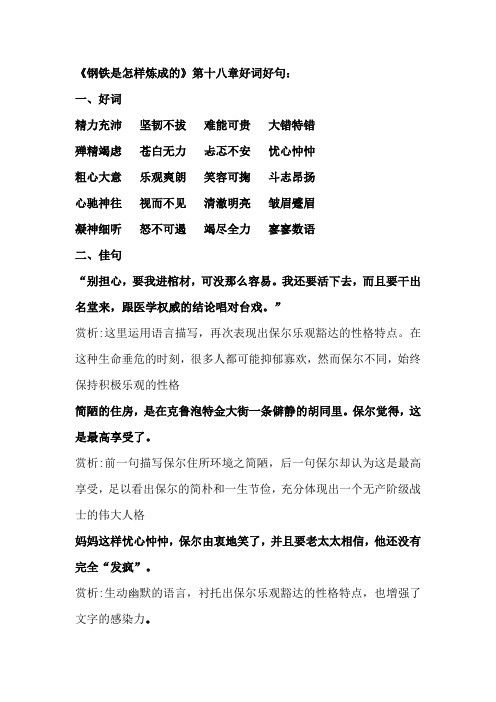 钢铁是怎样炼成的十八章好词好句