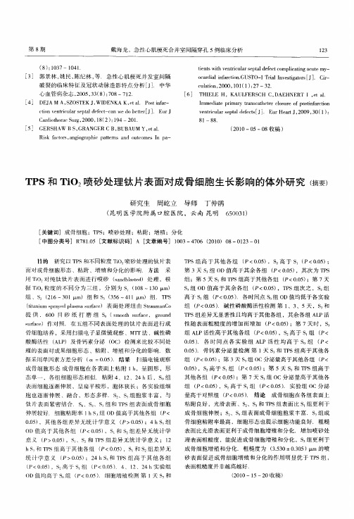 TPS和TiO2喷砂处理钛片表面对成骨细胞生长影响的体外研究(摘要)