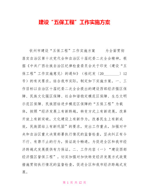 建设“五保工程”工作实施方案