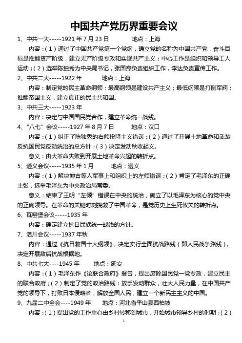 中国共产党历界重要会议