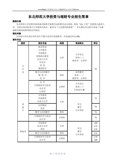 东北师范大学投资与理财专业招生简章