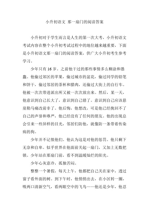 小升初语文 那一扇门的阅读答案