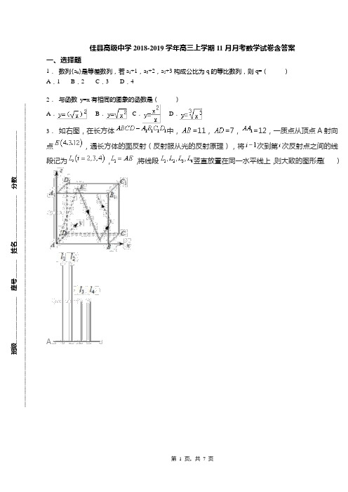 佳县高级中学2018-2019学年高三上学期11月月考数学试卷含答案