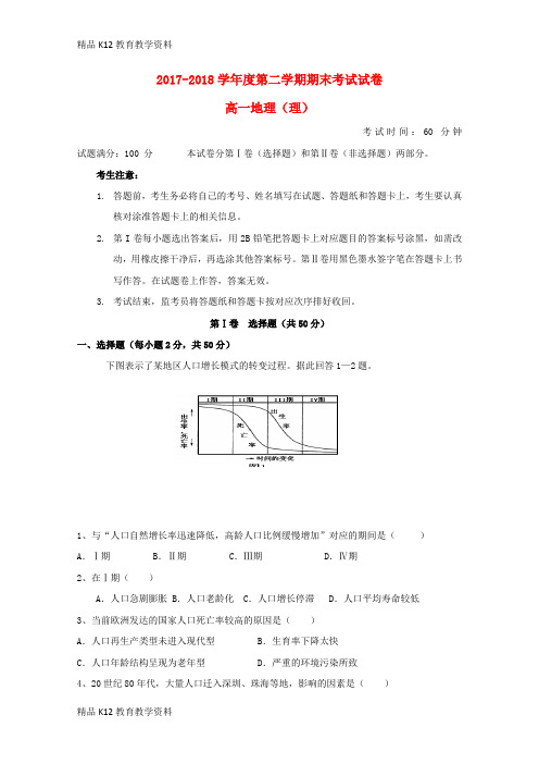 【配套K12】[学习]辽宁省大连渤海高级中学2017-2018学年高一地理下学期期末考试试题 理
