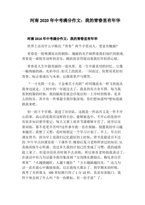 河南2020年中考满分作文：我的青春里有年华