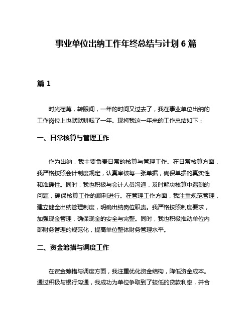 事业单位出纳工作年终总结与计划6篇