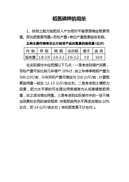 水稻氮磷钾的用量