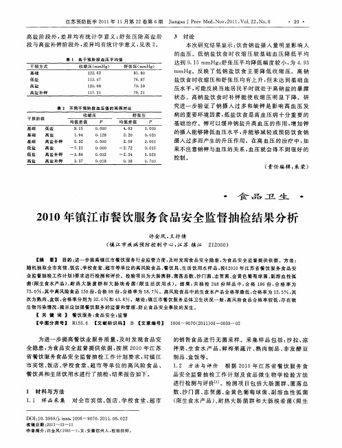 2010年镇江市餐饮服务食品安全监督抽检结果分析