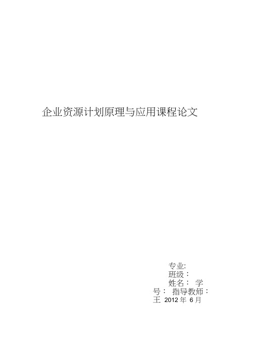 企业资源论文企业资源计划原理与应用