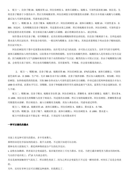 蓝墨水配方及加工技术