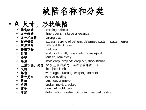 铸造缺陷名称和分类