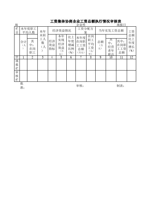 行业工资集体协商企业工资总额执行情况审核表 