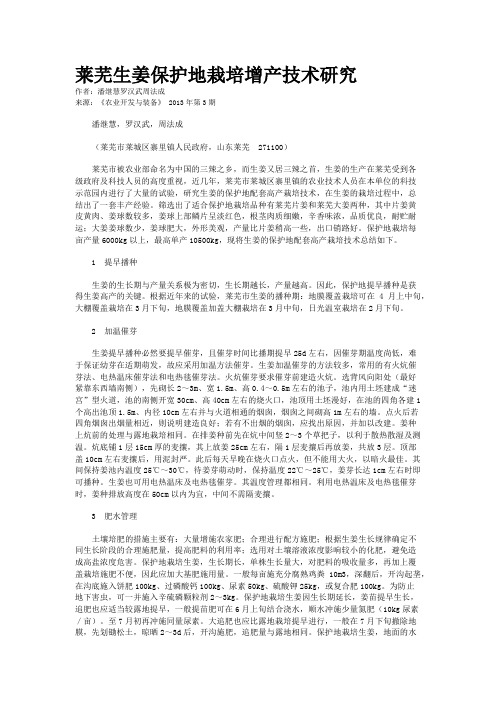 莱芜生姜保护地栽培增产技术研究