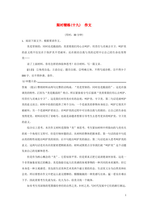2020高考语文二轮复习 精准提分练 第五章 专项限时精练(十九)作文