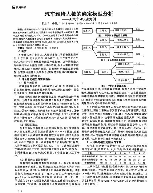 汽车维修人数的确定模型分析——A汽车4S店为例