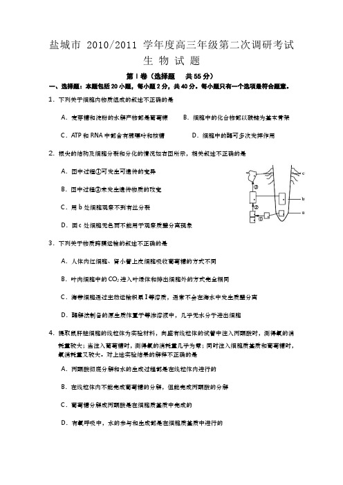 江苏省盐城市2011届高三第二次调研考试(生物)(2011盐城二调)