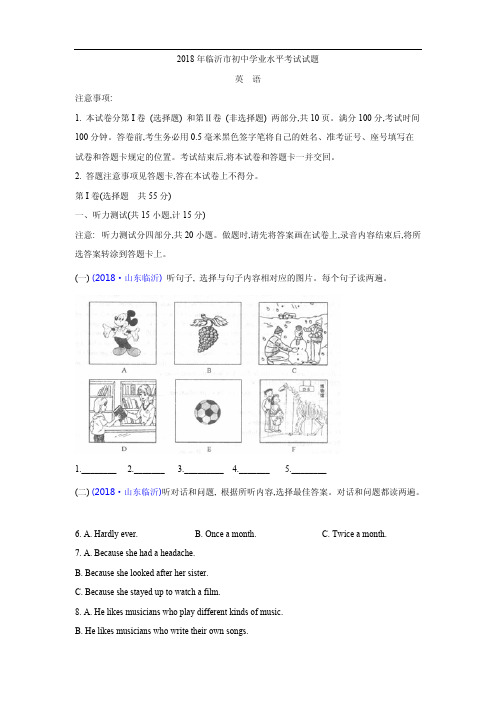 山东省临沂市2018年中考英语试题及答案