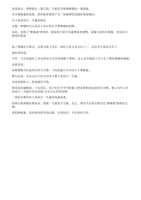真假曹操墓之二-----未发掘的西高穴一号墓主人是谁