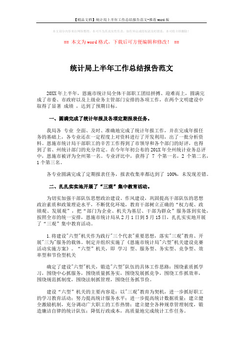 【精品文档】统计局上半年工作总结报告范文-推荐word版 (3页)